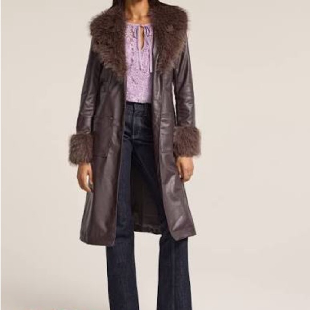 Old Navy x Anna Sui Vegan Leather Coat with Fur Trim
